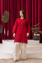 Crimson Red & Skin Embroidered 2-Piece