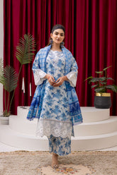 Blue Blossom Printed Lawn 3-Piece Suit