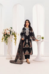 Black Floral Embroidered Khaddar 3-Piece Suit with Organza Dupatta | Winter Collection