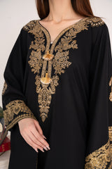 Black Lawn Kaftan –Full Golden Embroidered Front & Back