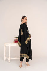 Black Lawn Kaftan –Full Golden Embroidered Front & Back