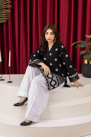 Classic Black & White Embroidered 2-Piece Set