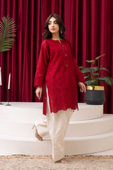 Crimson Red & Skin Embroidered  2-Piece