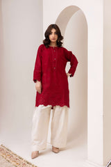 Crimson Red & Skin Embroidered  2-Piece