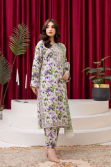 White & Purple Floral Printed 3-Piece Lawn Suit