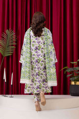 White & Purple Floral Printed 3-Piece Lawn Suit