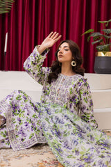 White & Purple Floral Printed 3-Piece Lawn Suit