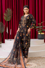 Black Floral Printed 3-Piece Lawn Suit