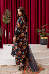 Black Floral Luxe Lawn Suit with Multi-Color Dupatta