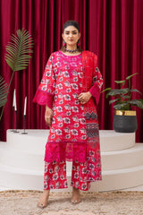 Bright Pink Floral Festive Lawn Suit