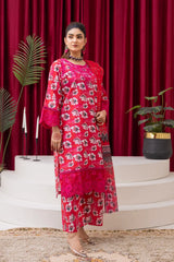 Bright Pink Floral Festive Lawn Suit