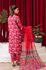 Bright Pink Floral Festive Lawn Suit