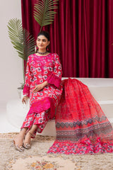 Bright Pink Floral Festive Lawn Suit
