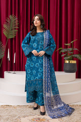 Teal Blue Luxury Floral Lawn Suit