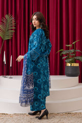 Teal Blue Luxury Floral Lawn Suit