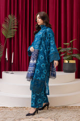 Teal Blue Luxury Floral Lawn Suit