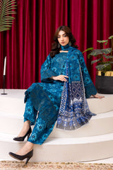 Teal Blue Luxury Floral Lawn Suit