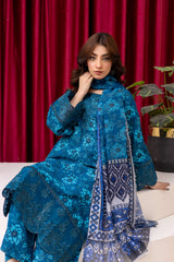 Teal Blue Luxury Floral Lawn Suit