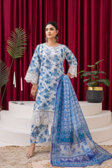 Blue Blossom Printed Lawn 3-Piece Suit