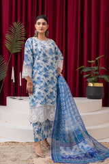 Blue Blossom Printed Lawn 3-Piece Suit