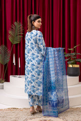 Blue Blossom Printed Lawn 3-Piece Suit