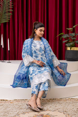 Blue Blossom Printed Lawn 3-Piece Suit