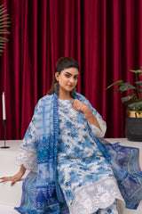 Blue Blossom Printed Lawn 3-Piece Suit