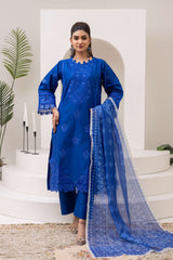 Royal Blue Embroidered 3-Piece Lawn Suit