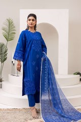 Royal Blue Embroidered 3-Piece Lawn Suit