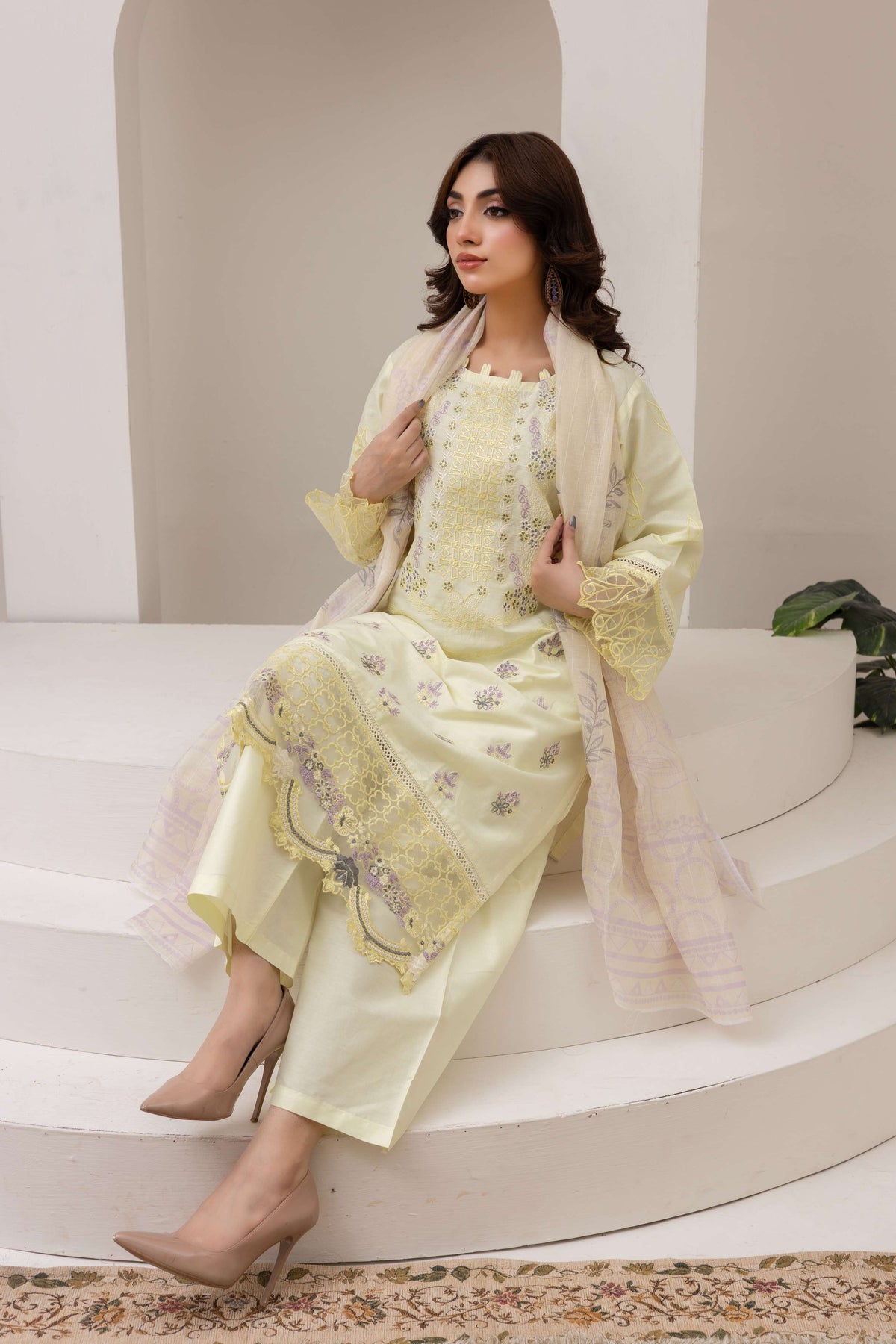 Lemon Embroidered 3PC Suit