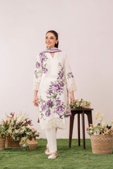 White Floral Embroidered Lawn 3-Piece Suit With Organza Dupatta – Summer Collection by Sabas Collection