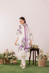 White Floral Embroidered Lawn 3-Piece Suit With Organza Dupatta – Summer Collection by Sabas Collection