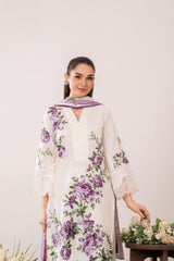 White Floral Embroidered Lawn 3-Piece Suit With Organza Dupatta – Summer Collection by Sabas Collection
