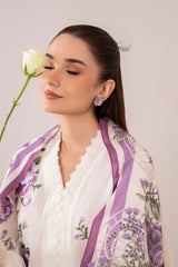 White Floral Embroidered Lawn 3-Piece Suit With Organza Dupatta – Summer Collection by Sabas Collection