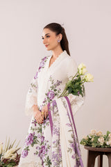 White Floral Embroidered Lawn 3-Piece Suit With Organza Dupatta – Summer Collection by Sabas Collection