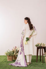 White Floral Embroidered Lawn 3-Piece Suit With Organza Dupatta – Summer Collection by Sabas Collection