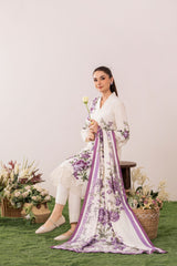 White Floral Embroidered Lawn 3-Piece Suit With Organza Dupatta – Summer Collection by Sabas Collection
