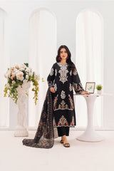 Black Floral Embroidered Lawn 3-Piece Suit with Organza Dupatta | Summer Collection