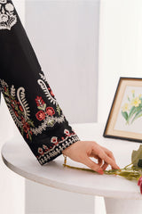 Black Floral Embroidered Lawn 3-Piece Suit with Organza Dupatta | Summer Collection