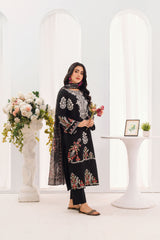 Black Floral Embroidered Lawn 3-Piece Suit with Organza Dupatta | Summer Collection