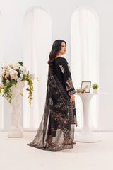 Black Floral Embroidered Lawn 3-Piece Suit with Organza Dupatta | Summer Collection
