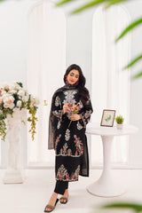 Black Floral Embroidered Lawn 3-Piece Suit with Organza Dupatta | Summer Collection