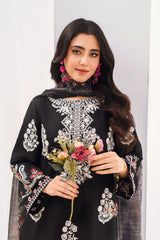 Black Floral Embroidered Lawn 3-Piece Suit with Organza Dupatta | Summer Collection