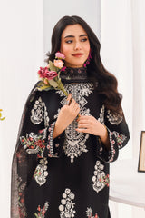 Black Floral Embroidered Lawn 3-Piece Suit with Organza Dupatta | Summer Collection