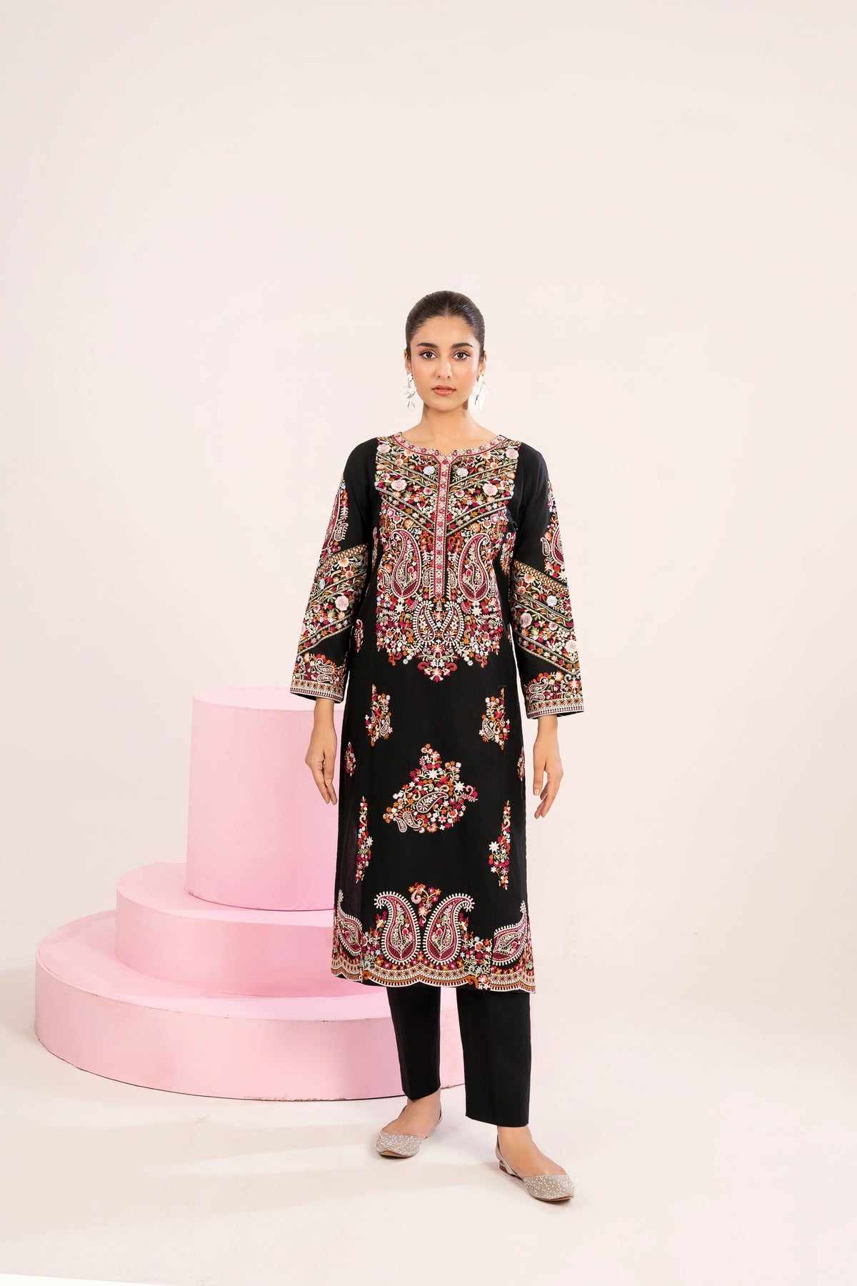 Black Lawn 2-Piece Embroidered Suit