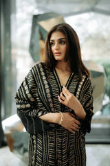 Black Luxury Linen Kaftan-Full Tilla Embroidered Front (Mega Sale)