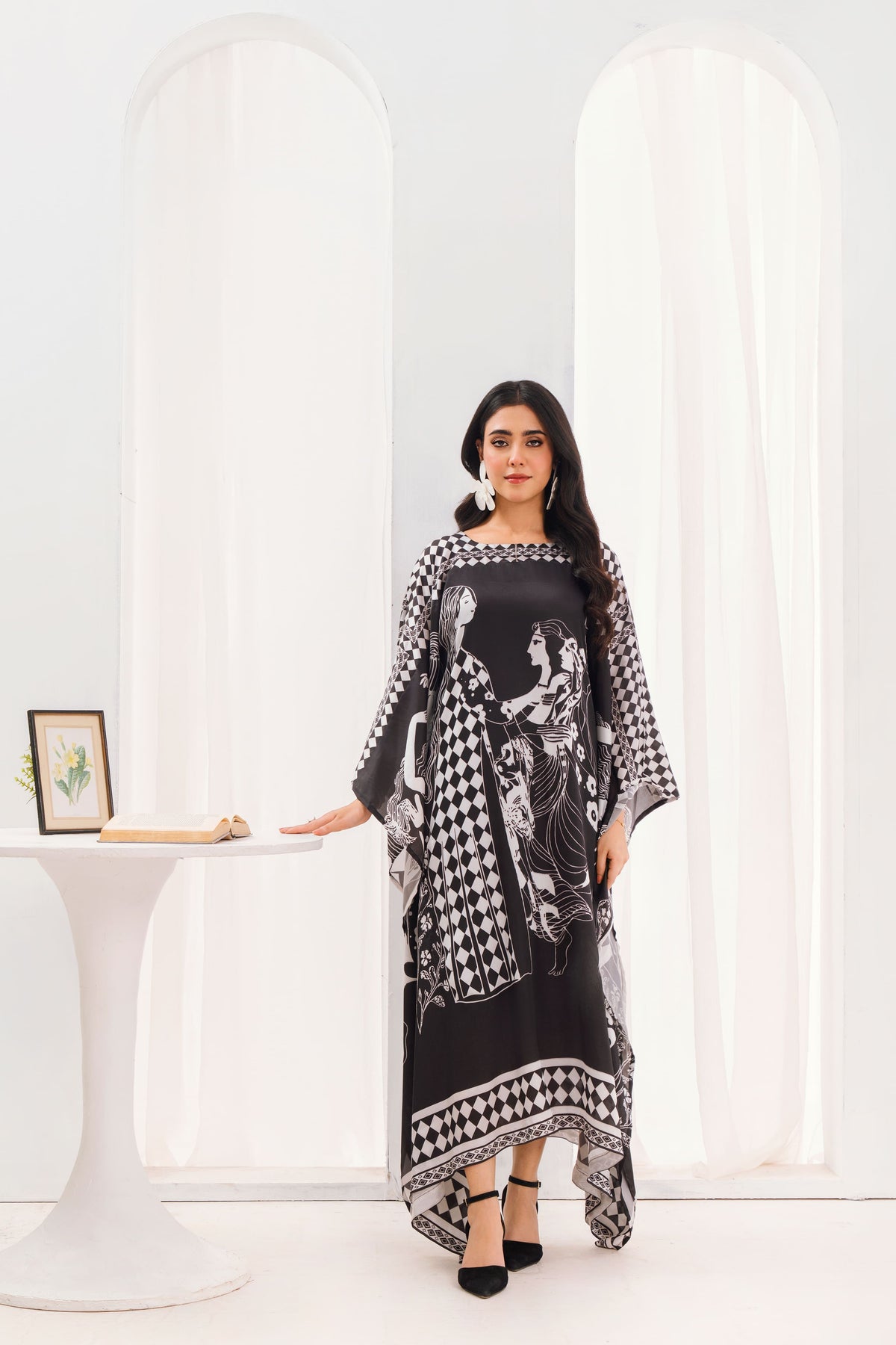 Black & White Printed Silk Kaftan